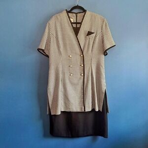 Vintage Blazer Dress Women's Size 16 Leslie Flay Black White Gingham Retro Plus